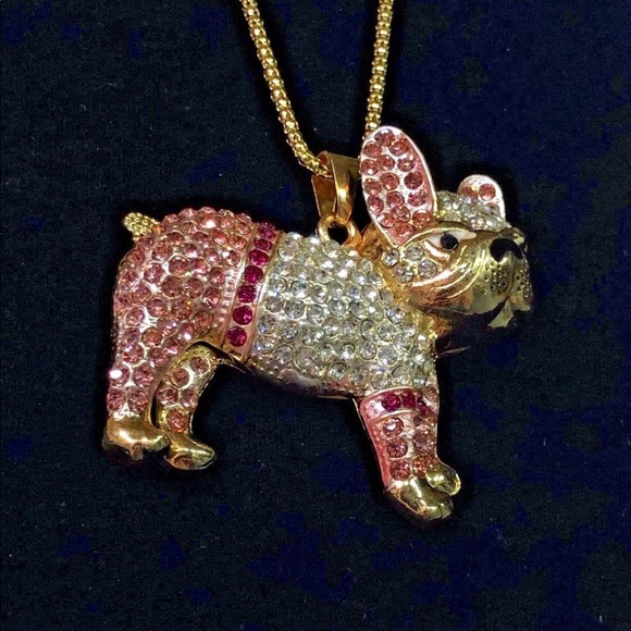 Betsey Johnson Bull Dog Pink Crystal 28” Necklace - Picture 4 of 8